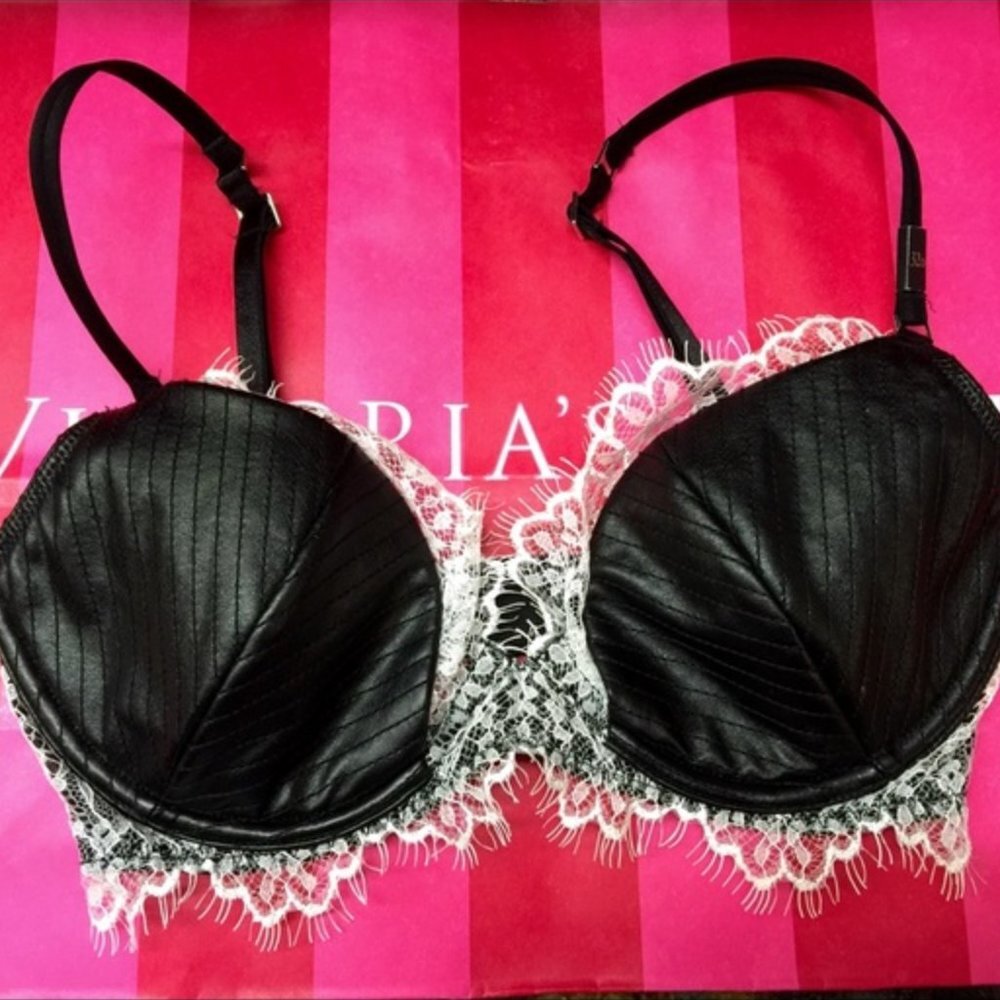 NWT VS Very Sexy Lined Plunge Leather Bra 34B